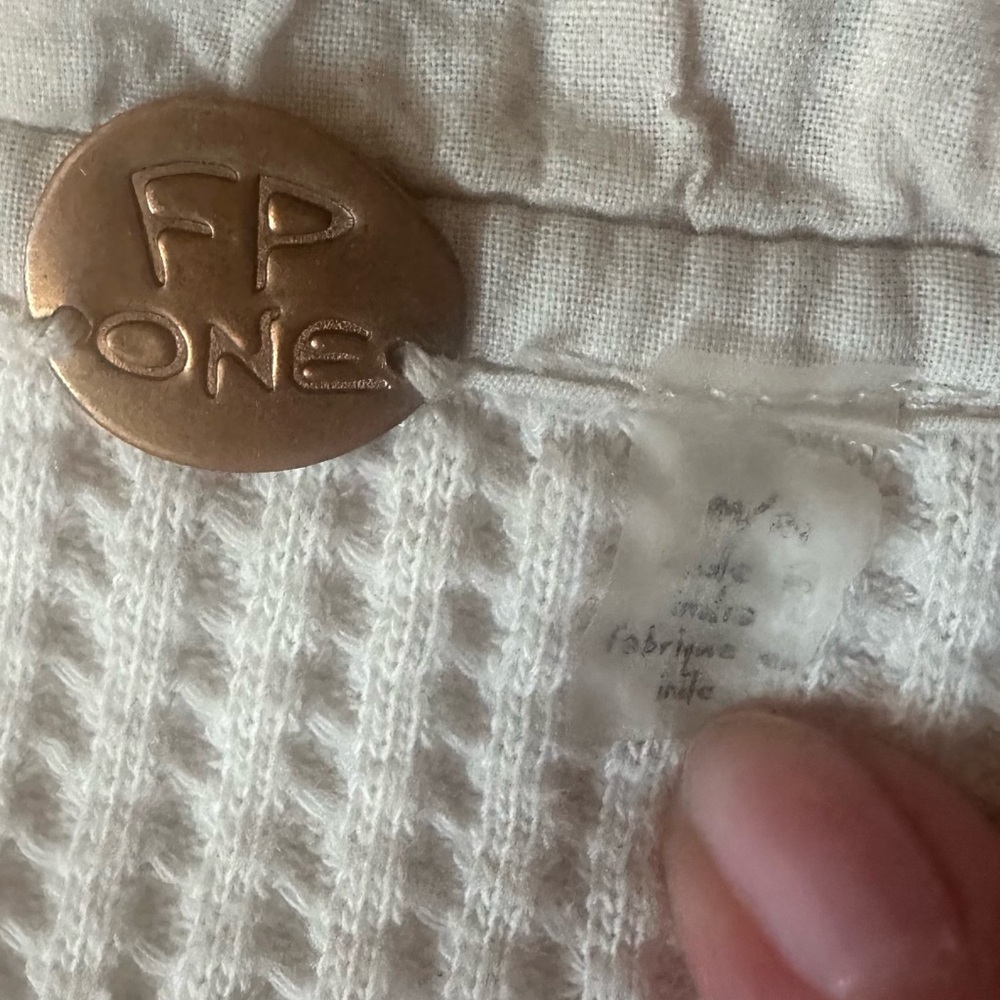 Free People Cropped Waffle Shirt Cream Size M - Picture 3 of 6